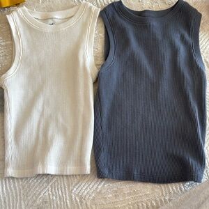 Cream and Gray Ribbed Tank Tops for Versatile Style